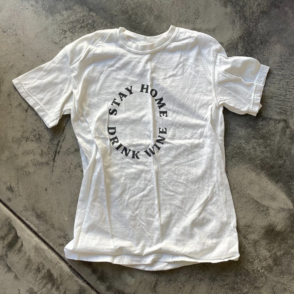 Stay Home Drink Wine White Graphic Shirt Bodega Los Alamos Size Small